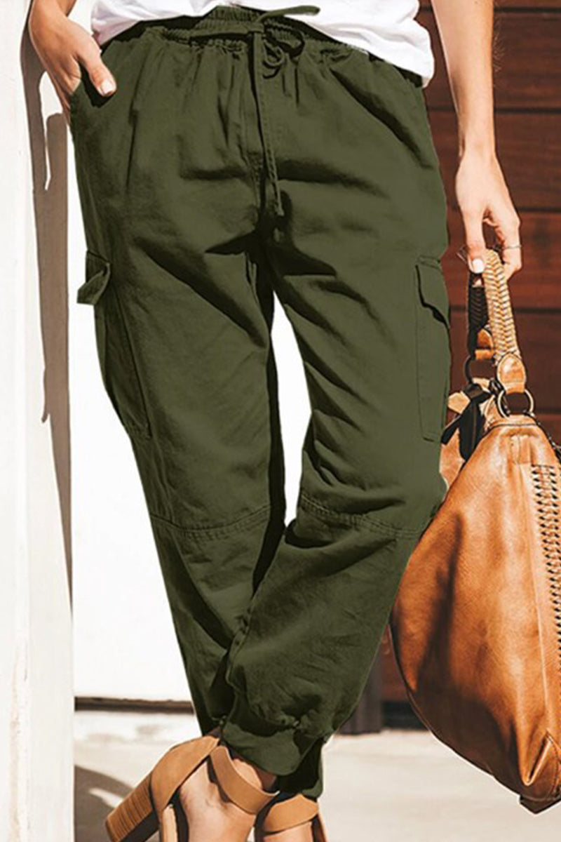 WOMEN'S CARGO PANTS PANTS TROUSERS BAGGY CUFFED CARGO DRAWSTRING BAGGY MULTIPLE POCKETS PLAIN COMFORT FULL LENGTH CASUAL WEEKEND FASHION MID WAIST MICRO-ELASTIC
