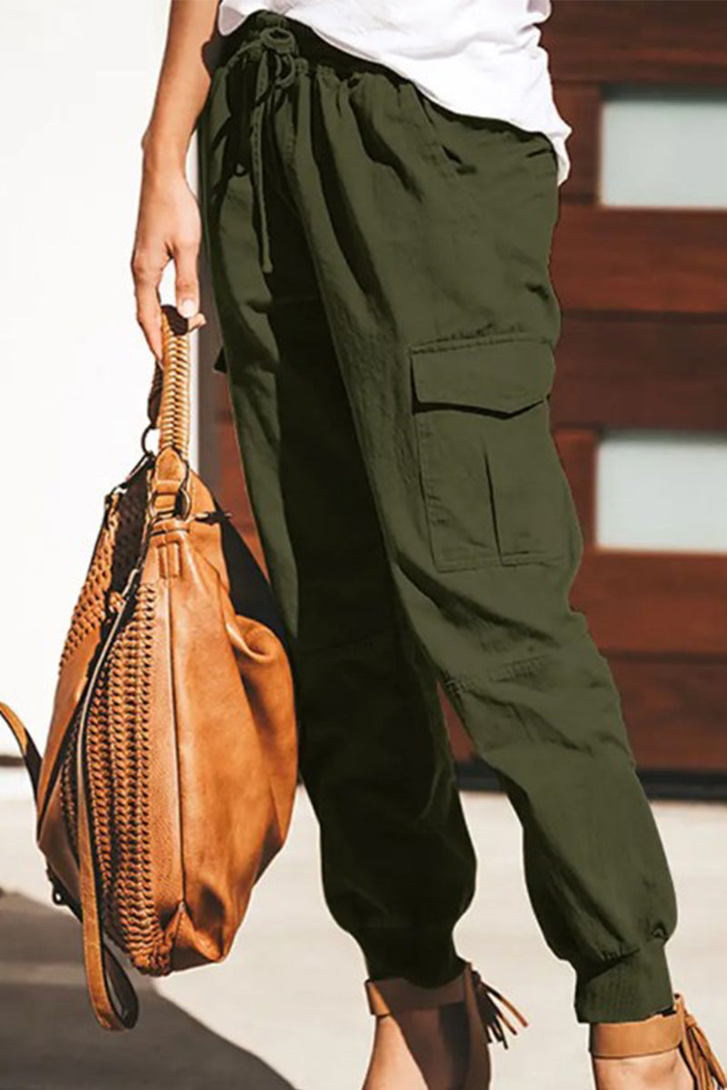 WOMEN'S CARGO PANTS PANTS TROUSERS BAGGY CUFFED CARGO DRAWSTRING BAGGY MULTIPLE POCKETS PLAIN COMFORT FULL LENGTH CASUAL WEEKEND FASHION MID WAIST MICRO-ELASTIC