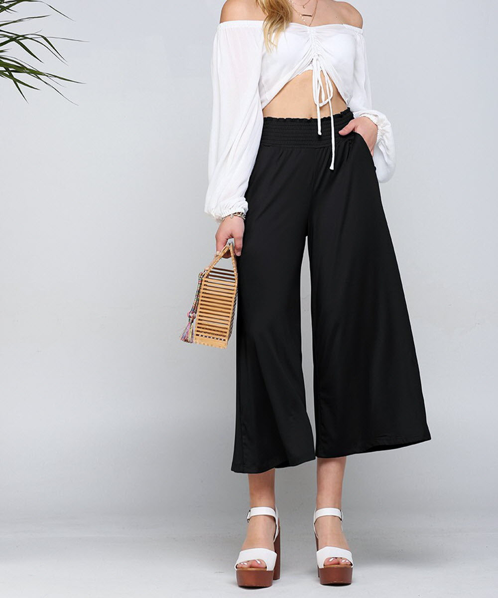 SMOCKED WAIST BEND GAUCHO PANTS