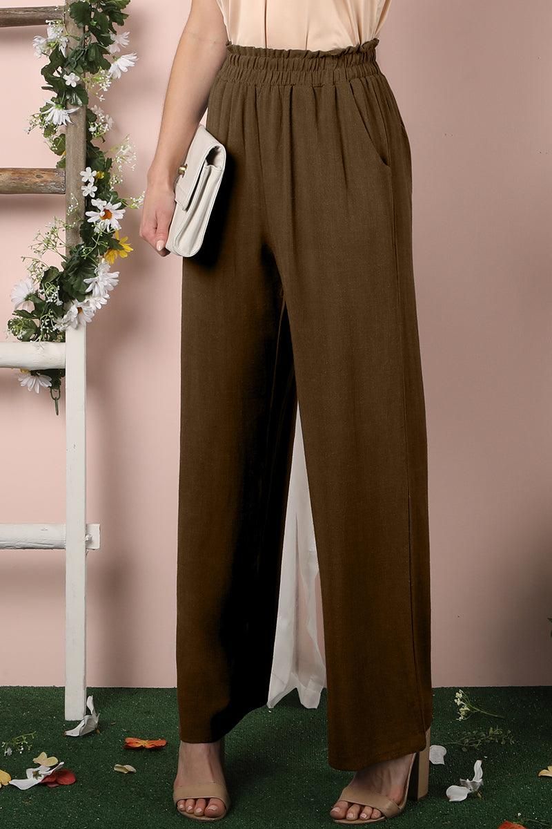 EASY PULL ON COTTON LINEN PANTS WITH SIDE POCKET - Doublju