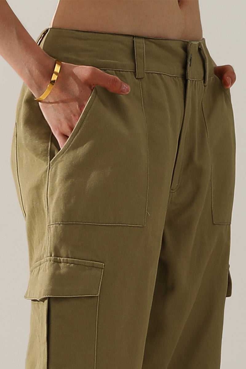 COTTON HIGH WAIST BAGGY CARGO PANT RELAXED FIT STRAIGHT WIDE LEG
