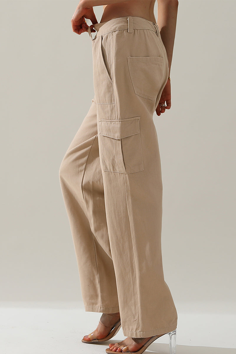 COTTON HIGH WAIST BAGGY CARGO PANT RELAXED FIT STRAIGHT WIDE LEG