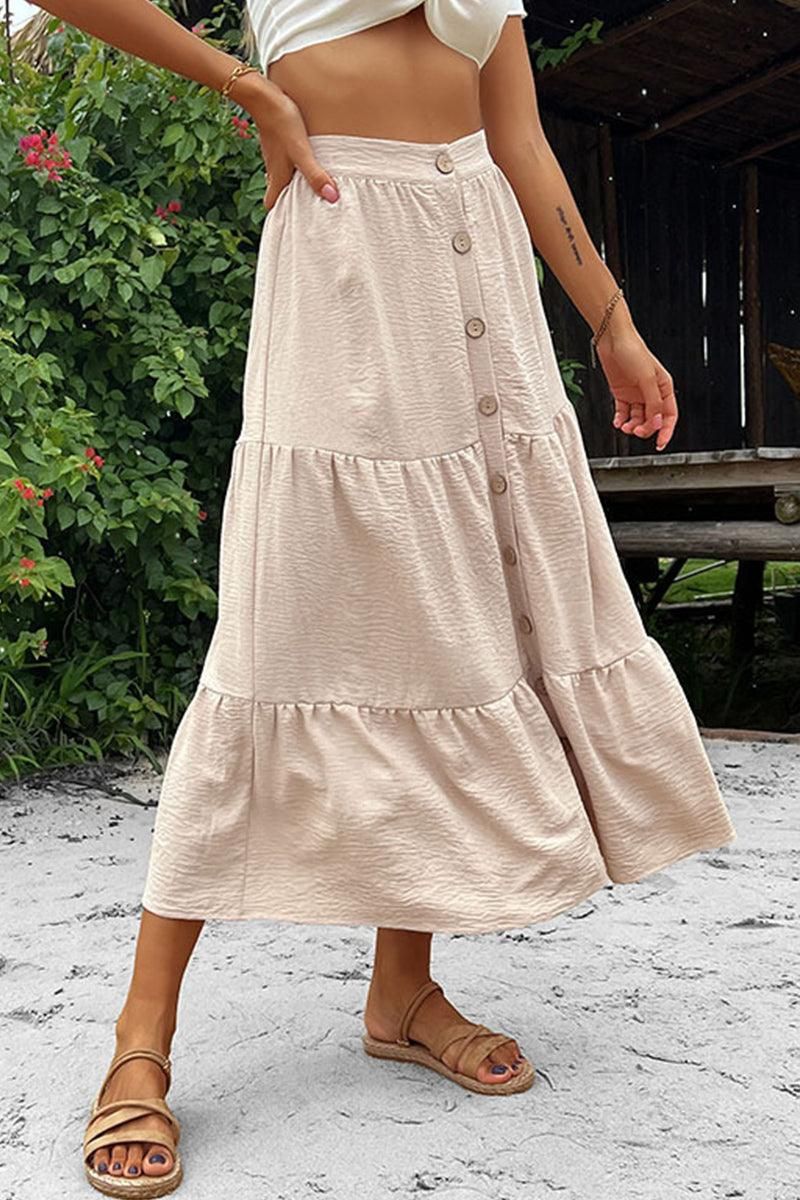 BUTTON DETAILED FLARE SKIRT - Doublju