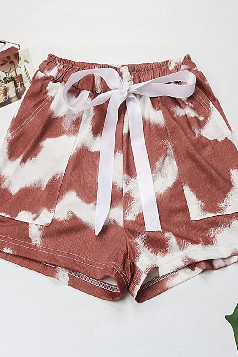 TIE-DYED DRAWSTRING LOOSE POCKET SHORTS - Doublju