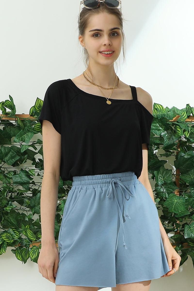 HIGH WAIST FRENCH TERRY PANTS WITH SIDE POCKETS - Doublju