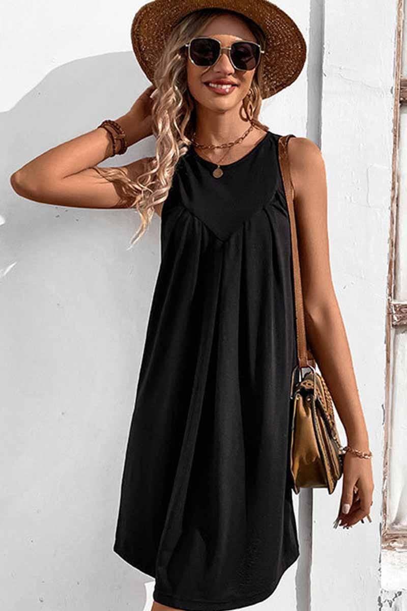 CASUAL SLEEVELESS SHORT DRESS - Doublju