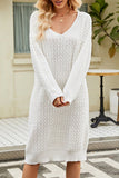 OVERSIZED CABLE KNITTED DEEP NECK SWEAT DRESS