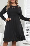 WOMEN PLUS SIZE PUNCHING LONG SLEEVE DRESS