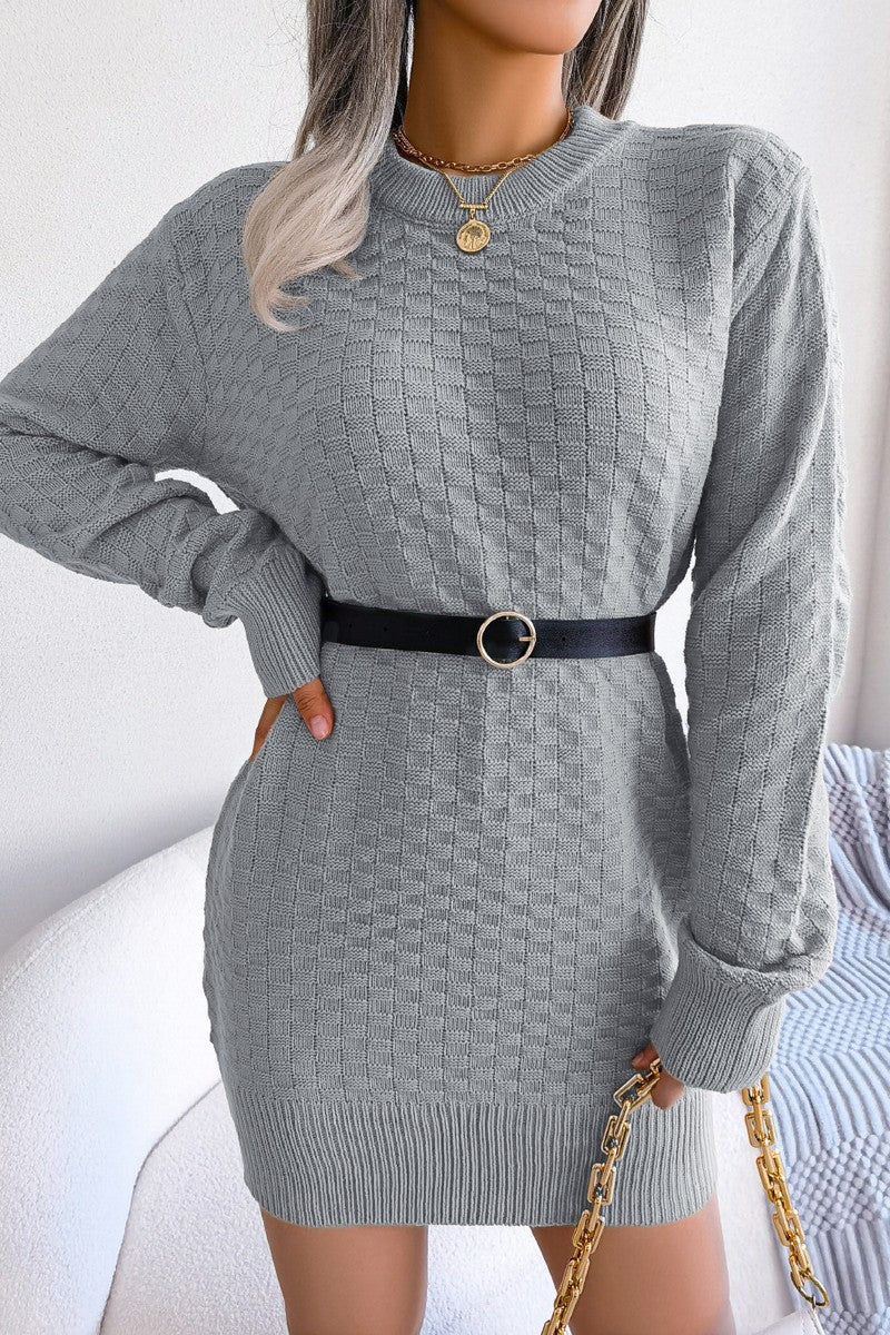 WOMEN PATCHWORK KNITTED RIBBED SHORT LENGTH DRESS