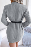 WOMEN PATCHWORK KNITTED RIBBED SHORT LENGTH DRESS