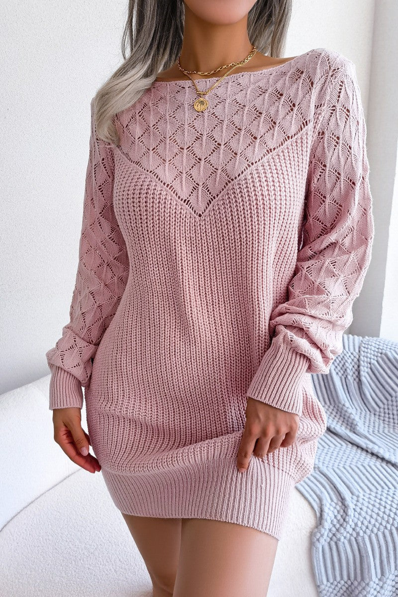 WOMEN QUILTED SHORT LENGTH BOAT NECK SWEAT DRESS