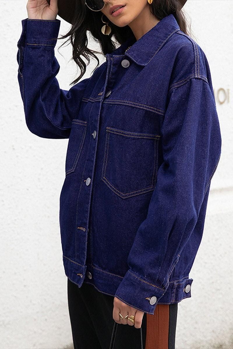 LONG SLEEVE LOOSE FIT DENIM JACKET - Doublju