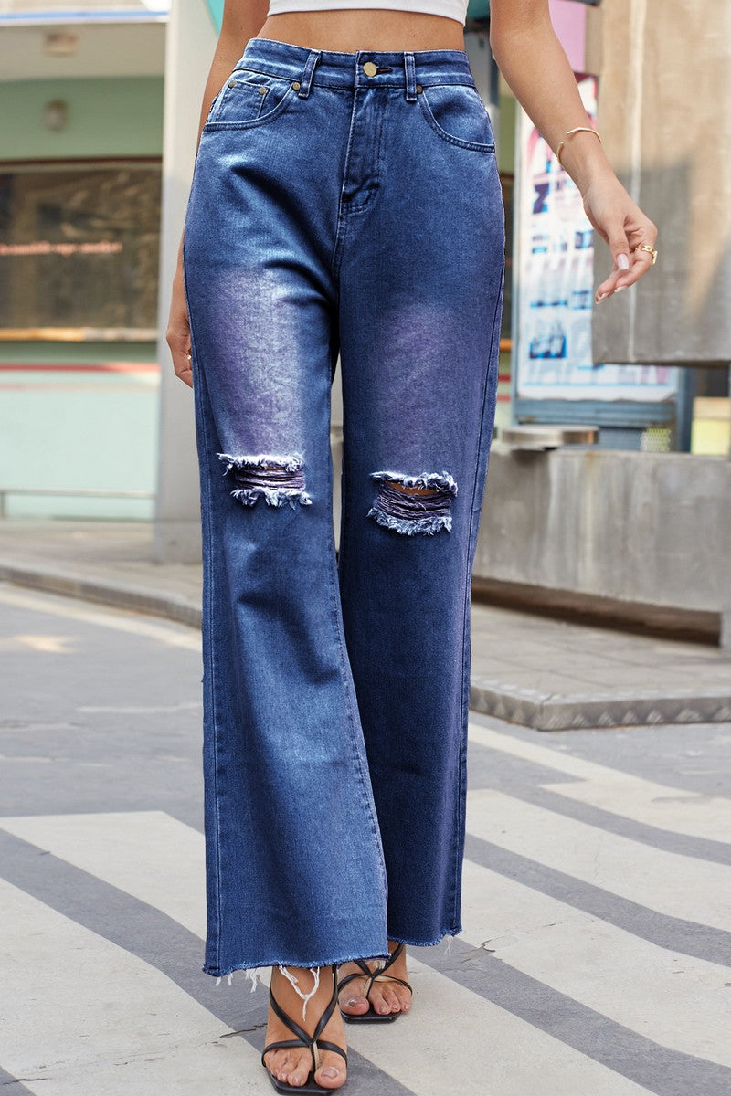 WOMEN DISTRESSED VINTAGE CASUAL DENIM PANTS JEANS