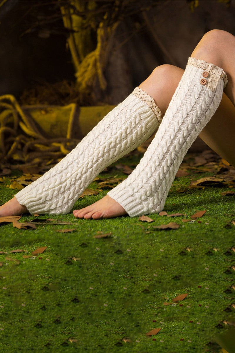 WOMEN KNIT LACE LEG WARMERS BOOT CUFFS