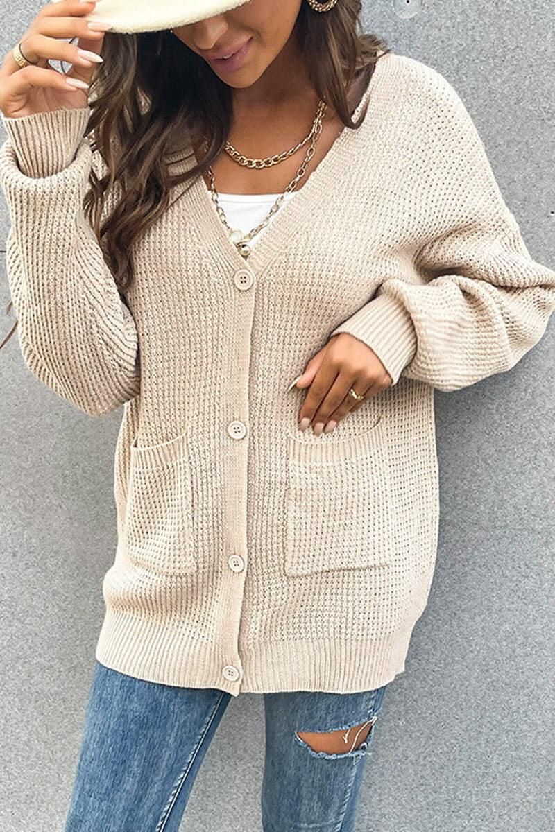 CHUNKY CABLE KNIT LOOSE LONG BUTTON DOWN CARDIGAN - Doublju
