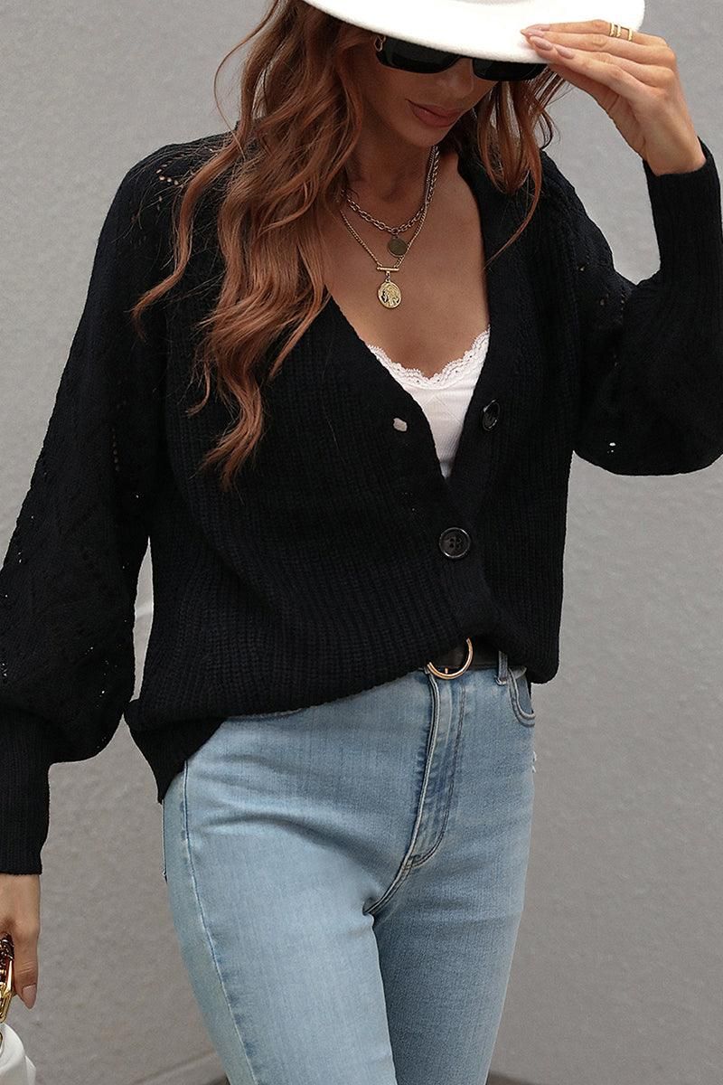 BUTTONED CASUAL KNIT CARDIGAN - Doublju