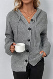 WOMENS KNITTED HODDY STYLE BUTTON DOWN CARDIGAN - Doublju