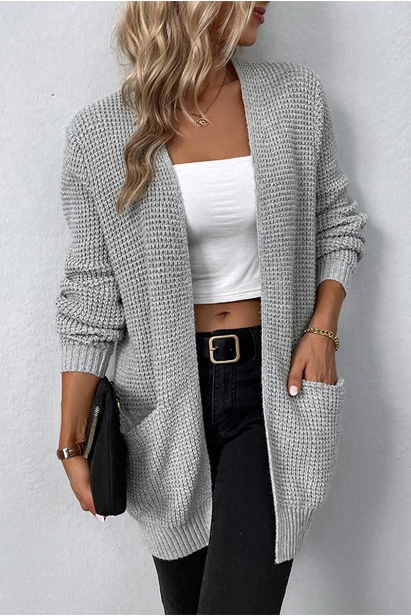 WOMENS KNITTED OPEN FRONT CARDIGAN - Doublju