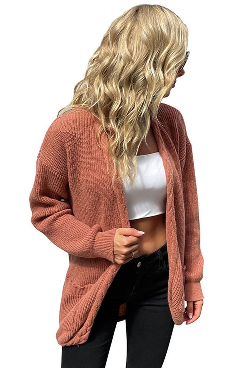 BASIC SOLID OPEN FRONT CARDIGAN WITH POCKETS - Doublju