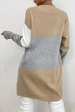 COLOR BLOCK OPEN FRONT CARDIGAN WITH POCKETS - Doublju