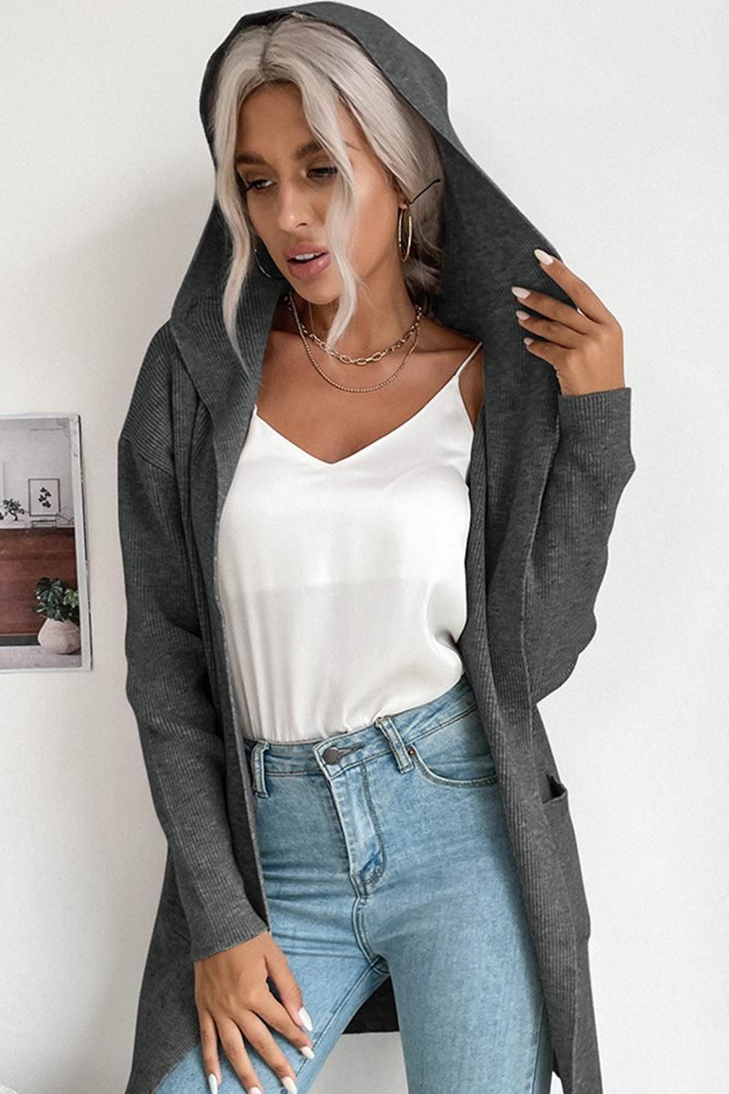 DAILY SOLID HOODIE CARDIGAN WITH POCKETS - Doublju