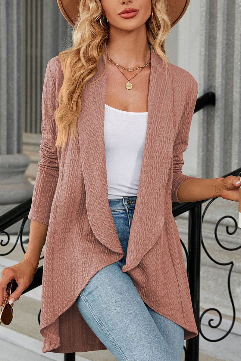 WOMEN TWIST CABLE KNIT OPEN FRONT FALL CARDIGAN