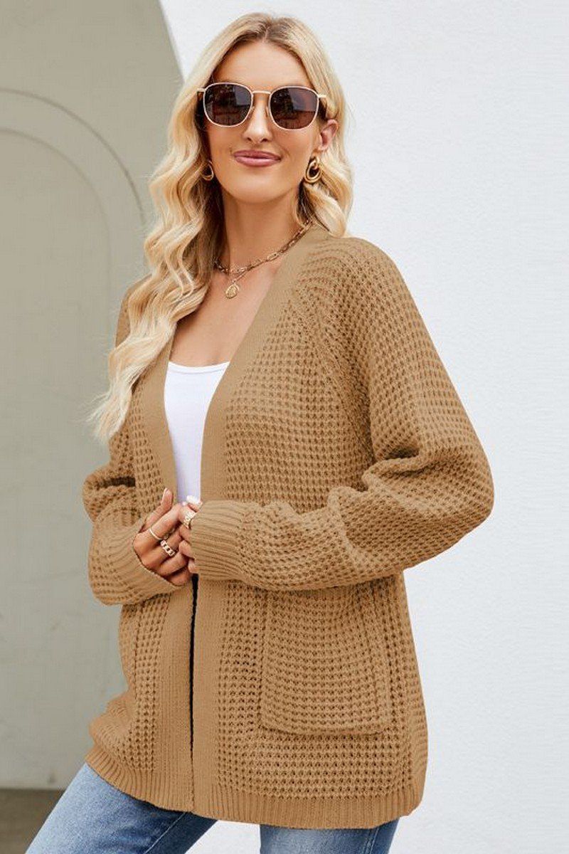 WOMEN RIBBED KNIT CARDIGAN WITH POCKETS