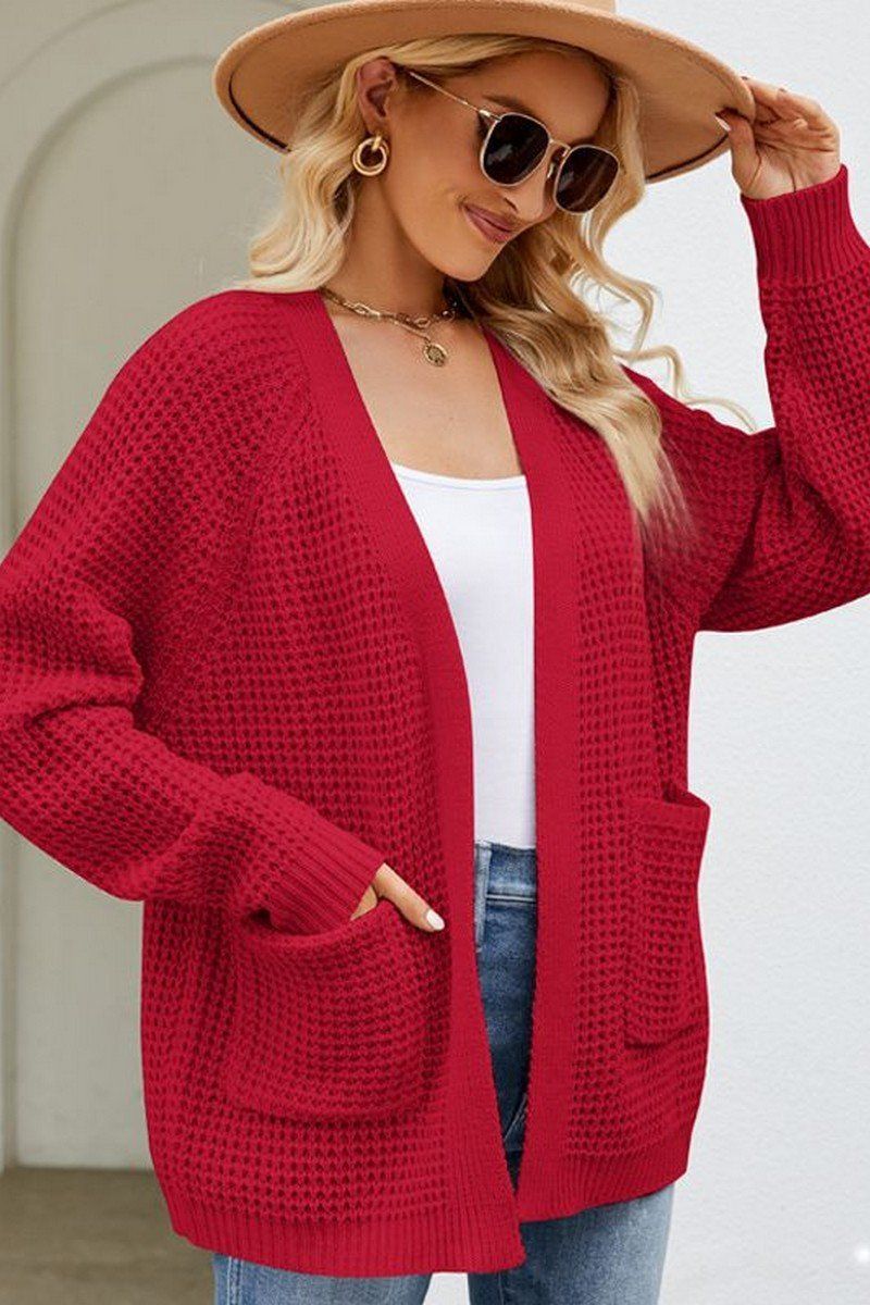 WOMEN RIBBED KNIT CARDIGAN WITH POCKETS
