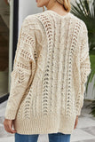 WOMEN CABLE KNITTED CROCHET RIBBED MID CARDIGAN