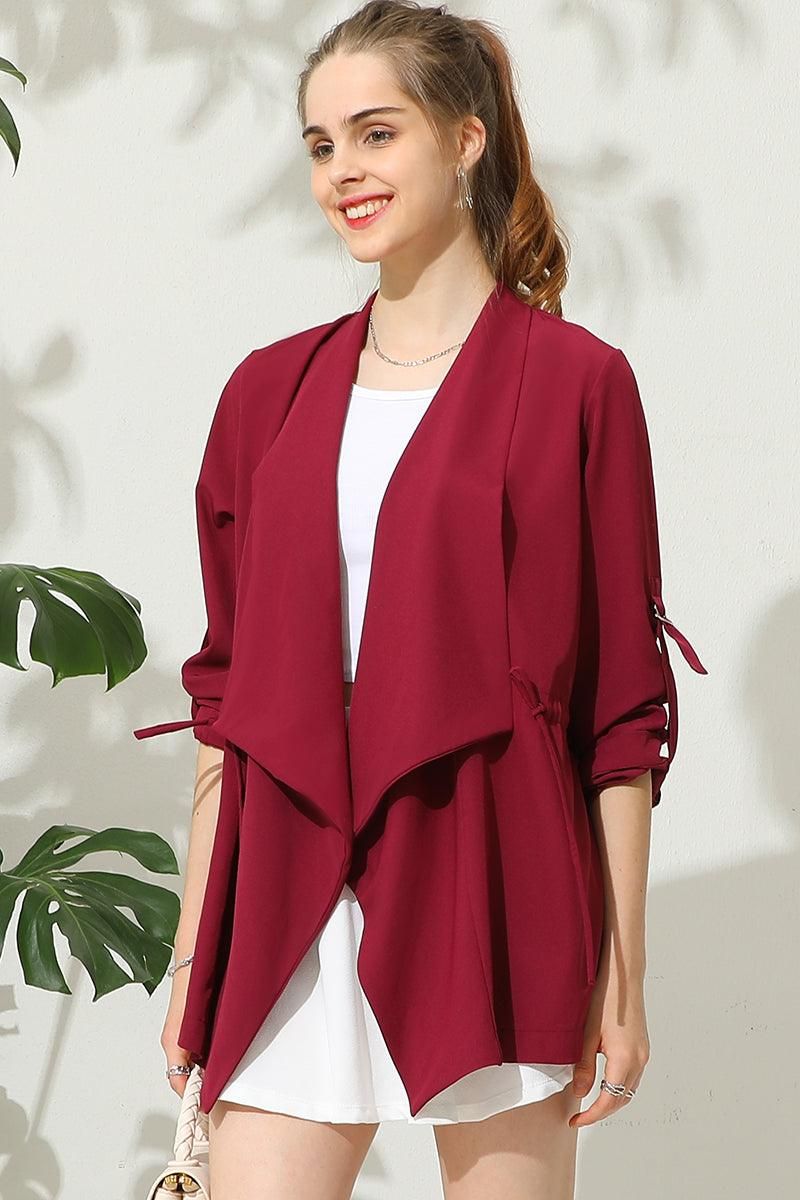 OVER LOOSE FIT TRENCH CARDIGAN WITH DRAWSTRING - Doublju