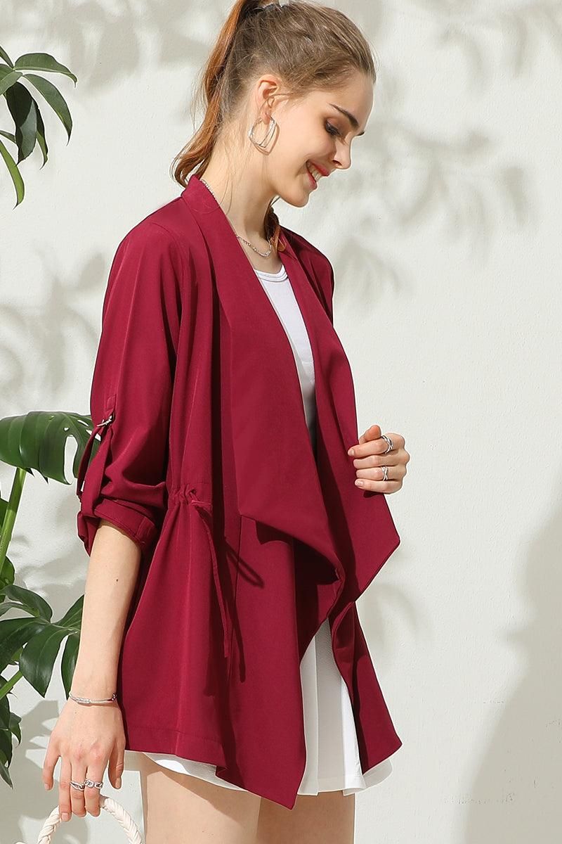 OVER LOOSE FIT TRENCH CARDIGAN WITH DRAWSTRING - Doublju