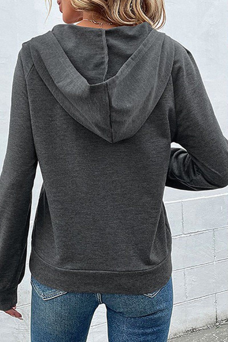 WOMEN BUTTON UP NECK PULLOVER HOODIE