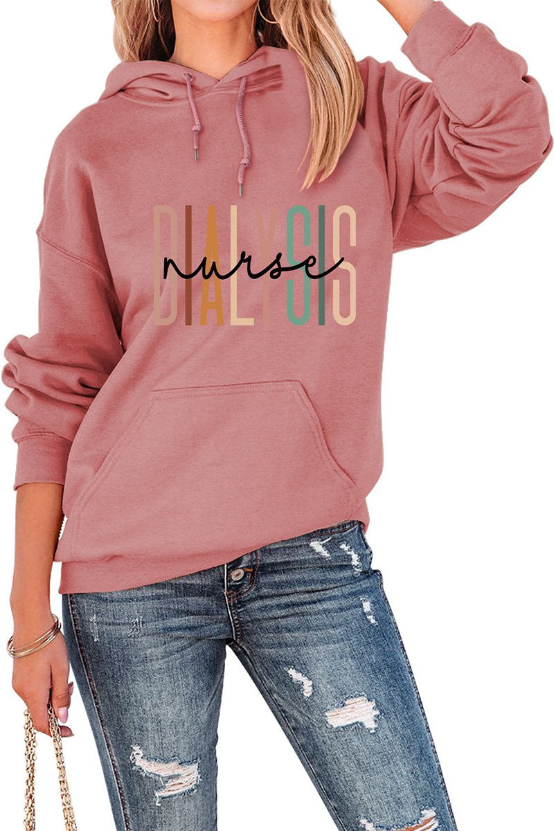 WOMEN COLORFUL LETTERING PULLOVER LOOSE HOODIE