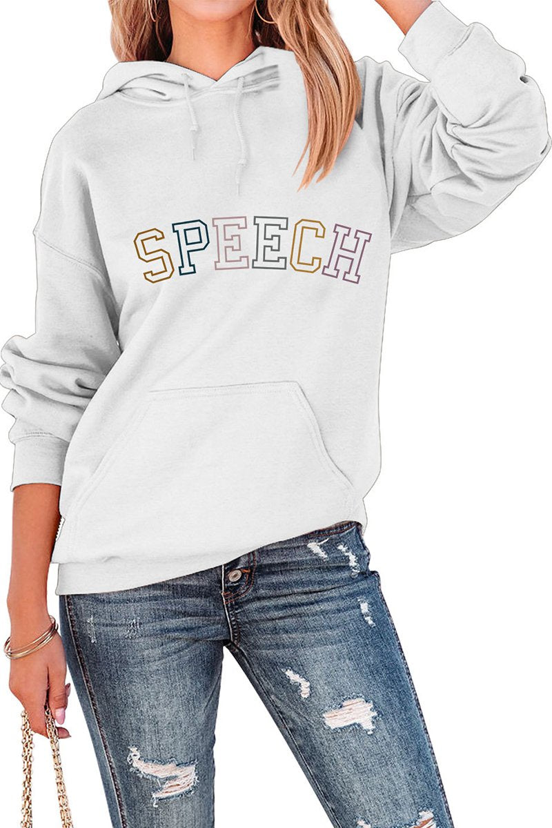 WOMEN SPEECH LETTERING PRINT LONG SLEEVE HOODIE