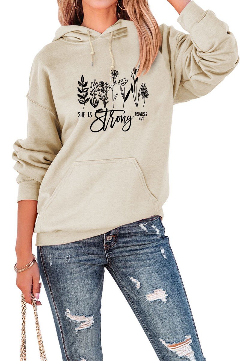 WOMEN NATURE PRINTING OVERSIZED PULLOVER HOODIE