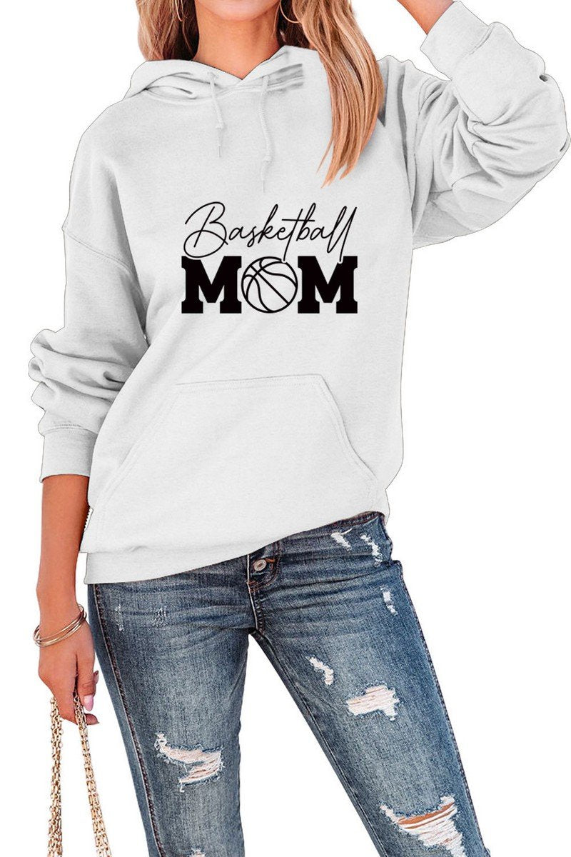 WOMEN BASKETBALL PRINT LOOSE HOODED SWEATSHIRT