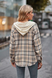 WOMEN PLAID CASUAL BUTTON UP PULLOVER HOODIE