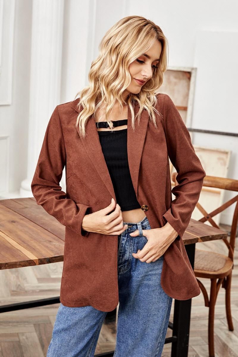 ONE BUTTON LOOSE LONG SLEEVED SUIT JACKET TOP - Doublju