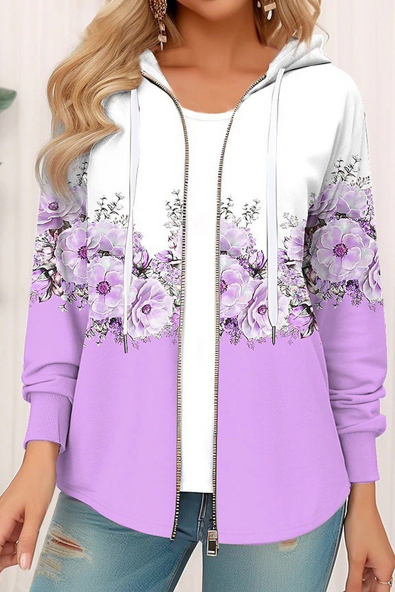 WOMEN FLORAL PRINTING ZIP UP ELEGANT JACKET