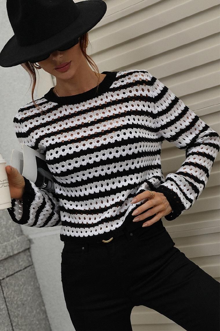 COLORED STRIPE KNIT SWEATER TOP - Doublju