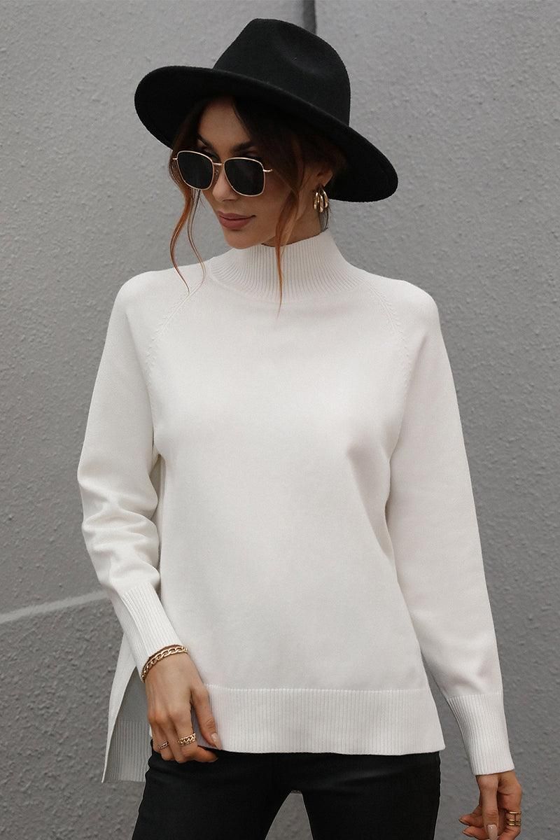 TURTLE NECK SOLID DAILY SWEATER TOP - Doublju