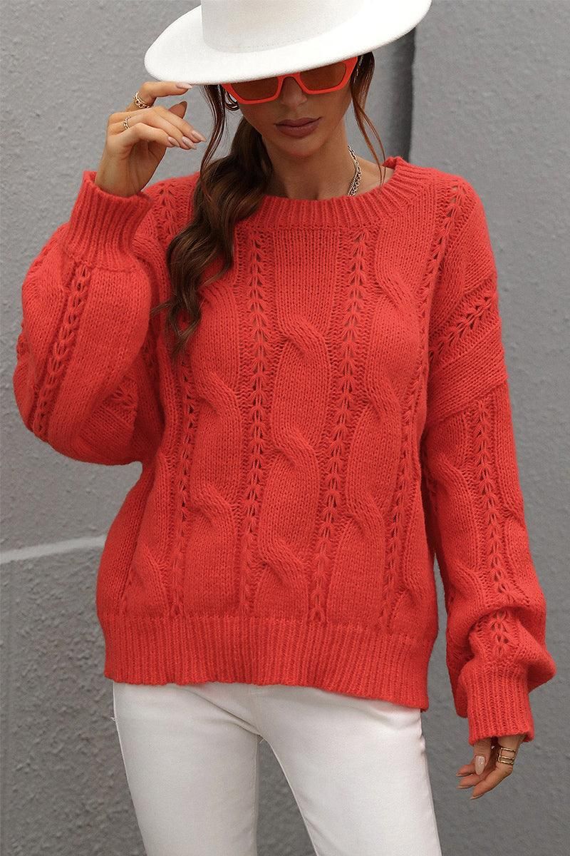 LOOSE FIT CABLE KNIT DAILY SWEATER - Doublju