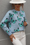 BUTTERFLY PRINTING LONG SLEEVE CASUAL SWEATER - Doublju