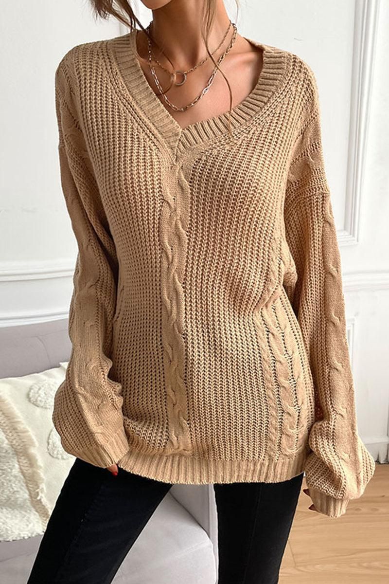 CABLE KNIT LOOSE FIT CASUAL SWEATER - Doublju