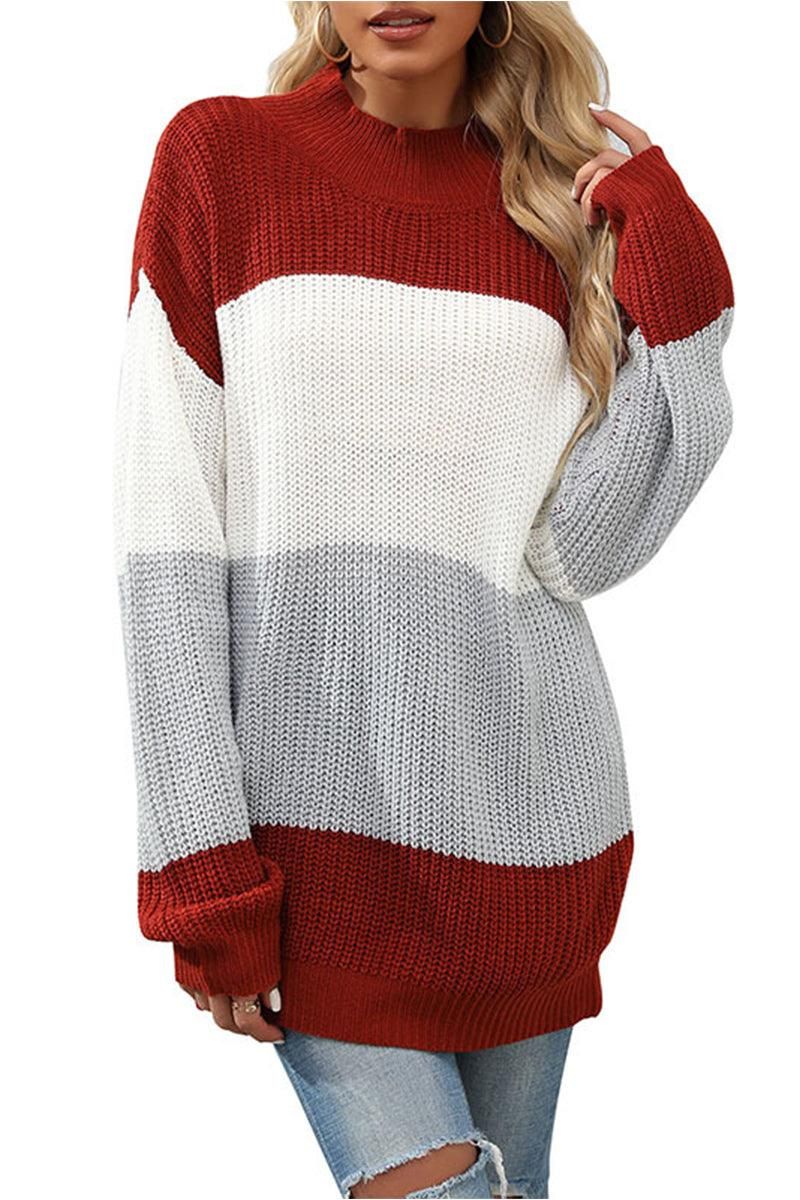 COLOR BLOCKED LOOSE FIT DAILY SWEATER - Doublju