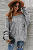 OFF SHOULDER CABLE CHUNKY KNIT OVERSIZED SWEATER，100% ACRYLIC，SIZE S(2)-M(2)-L(2)-XL(2)，MADE IN CHINA，WOMEN BLAZER - Doublju