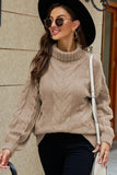 WOMEN CABLE KNITTED TURTLE NECK WINTER SWEATER - Doublju