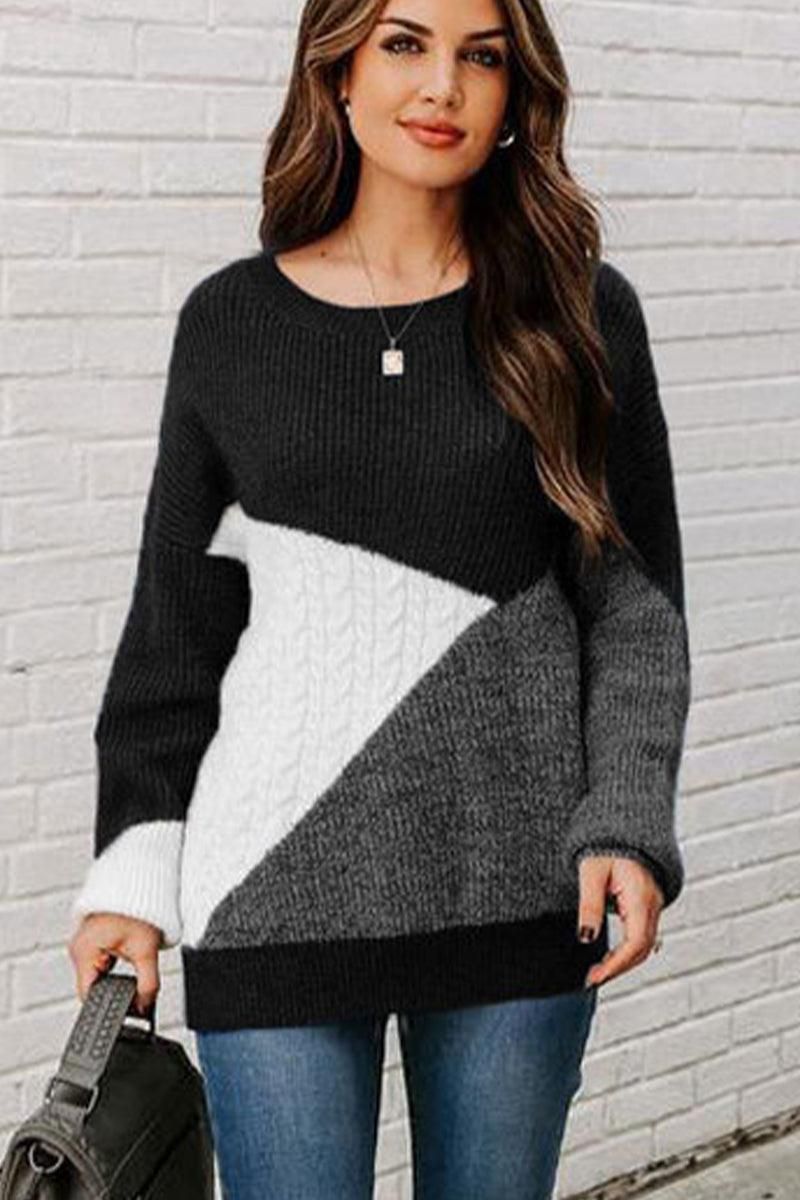 WOMEN RIBBED ROUND NECK KNITTED SWEATER - Doublju