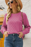 WOMEN CABLE KNITTED RIB SLEEVE PULLOVER SWEATER - Doublju