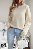 WOMEN SOLID CABLE KNIT SLEEVE SWEATER